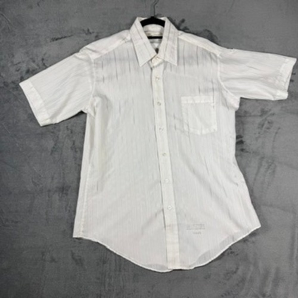 Vintage Sears Golden Comfort Ultressa White Striped Short Sleeve Shirt Mens 16